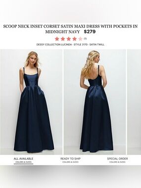 Dessy Collection Satin Maxi Dress in Midnight Navy